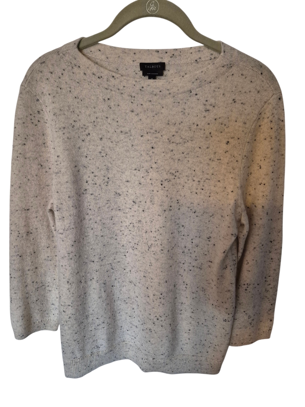 Talbots Aubrey Cream Speckled 3/4 Sleeve Bateau Neck Cashmere Sweater